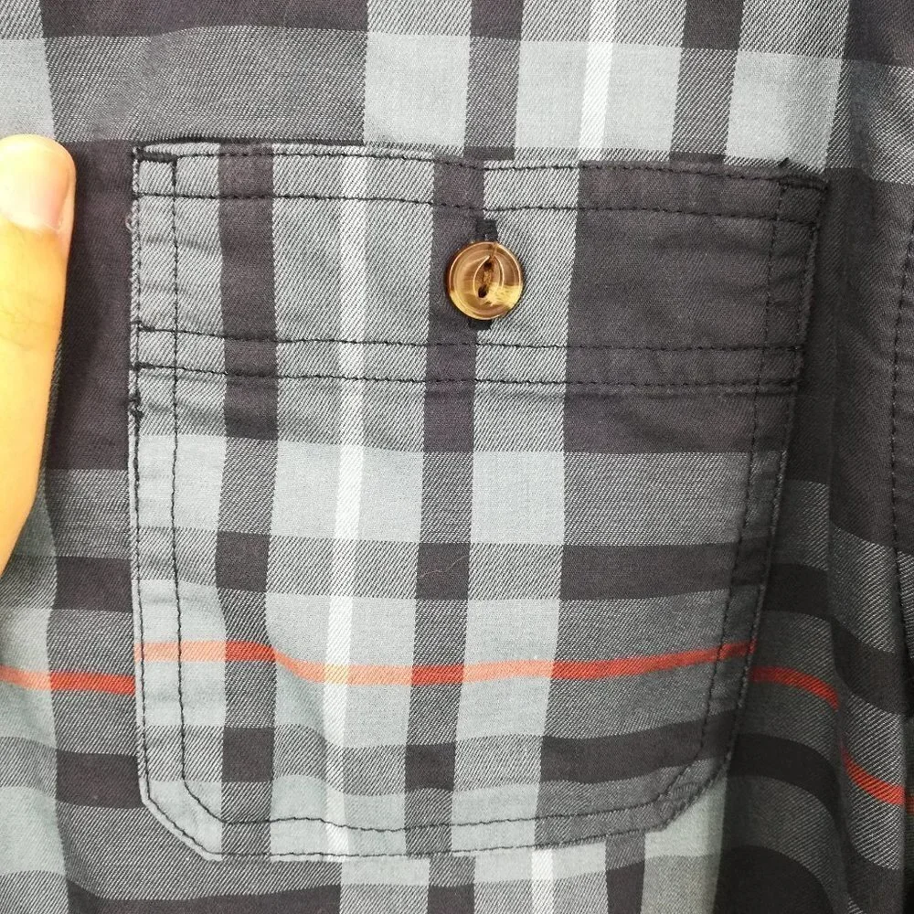 The North Face Plaid Long Sleeve Button Up Shirt Size M Blue Orange Pocket